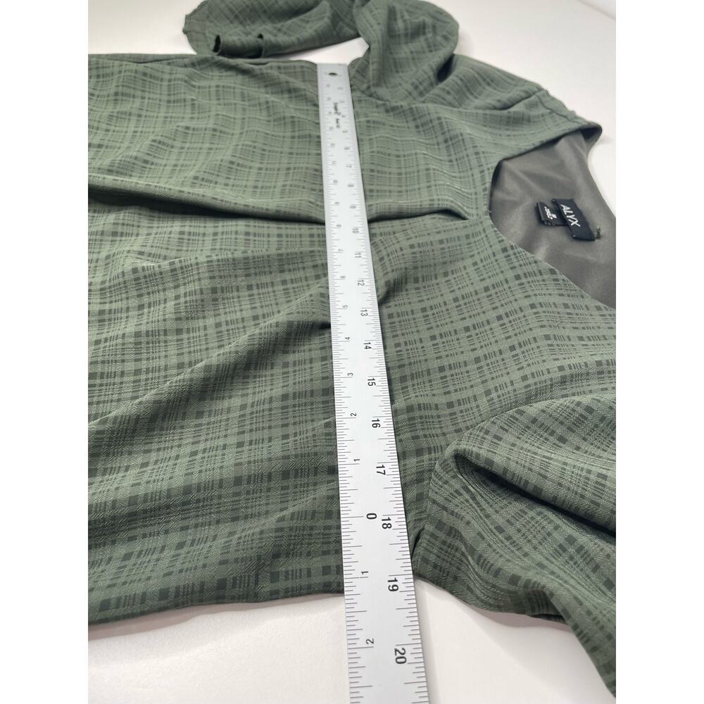 Alyx Blouse Pleated Front Plaid Bell Sleeve Elastic Hem Round Neck Green Medium - Picture 11 of 11